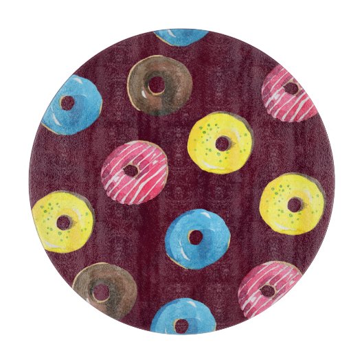 Ruby Donuts: Waterverf Naadloos Patroon. Snijplank (Voorkant)