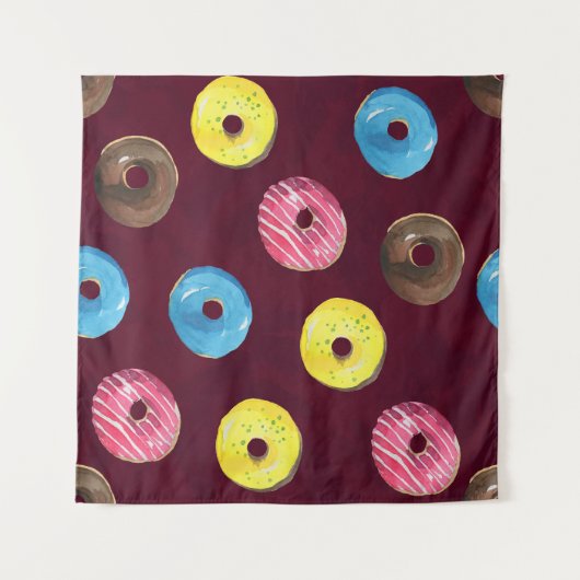 Ruby Donuts: Waterverf Naadloos Patroon. Wandkleed (Voorkant (horizontaal))