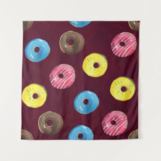 Ruby Donuts: Waterverf Naadloos Patroon. Wandkleed