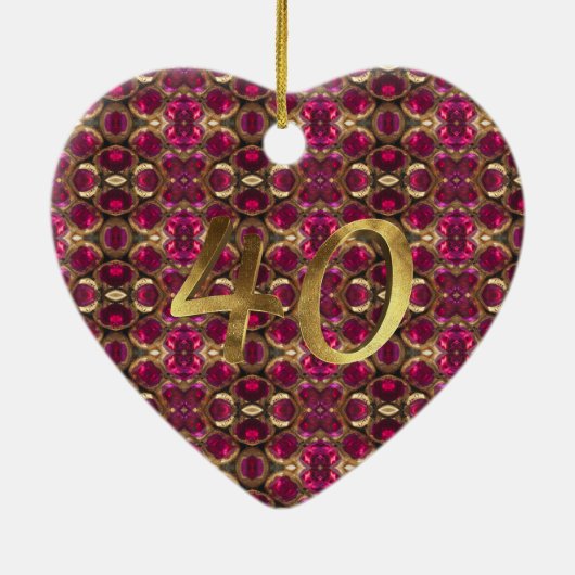 Ruby Edelsteen Pattern 40e bruiloft Jubileum Keramisch Ornament (Achterkant)