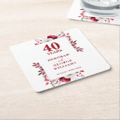 Ruby Elegant Floral 40ste bruiloft Jubileum Kartonnen Onderzetters (Schuin)
