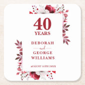 Ruby Elegant Floral 40ste bruiloft Jubileum Kartonnen Onderzetters (Voorkant)