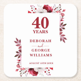Ruby Elegant Floral 40ste bruiloft Jubileum Kartonnen Onderzetters