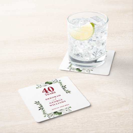 Ruby Elegant Floral 40ste bruiloft Jubileum Kartonnen Onderzetters (Insitu)