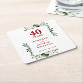 Ruby Elegant Floral 40ste bruiloft Jubileum Kartonnen Onderzetters (Schuin)