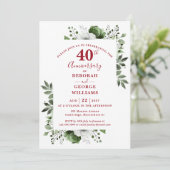 Ruby Elegant Greenery 40ste bruiloft Jubileum Kaart (Staand voorkant)