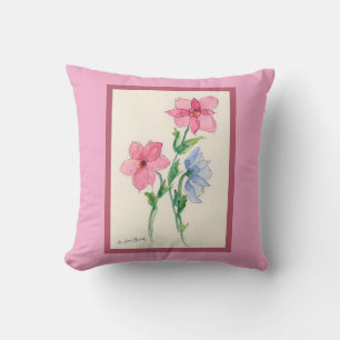 Ruby en blauwe bloemen kussen