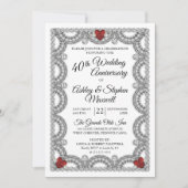 Ruby en Diamanten 40-jarig huwelijksfeestfeestje Kaart (Voorkant)