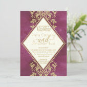 Ruby en Gold Damask bruiloft Kaart (Staand voorkant)