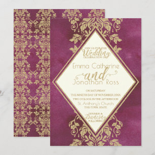 Ruby en Gold Damask bruiloft Kaart