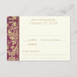 Ruby en Gold Damask Wedding Response RSVP Kaartje