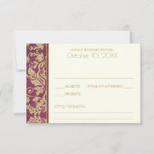 Ruby en Gold Damask Wedding Response RSVP Kaartje (Voorkant)