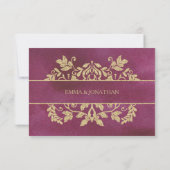 Ruby en Gold Damask Wedding Response RSVP Kaartje (Achterkant)