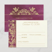 Ruby en Gold Damask Wedding Response RSVP Kaartje (Voorkant / Achterkant)