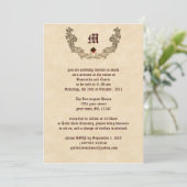 Ruby en Gold Monogram Gothic Invitation Kaart (Staand voorkant)