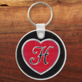 Ruby en Onyx Heart Monogrammed Sleutelhanger (Voorkant)