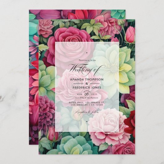 Ruby en Sage Bloemen Winter Bruiloft Kaart (Voorkant / Achterkant)