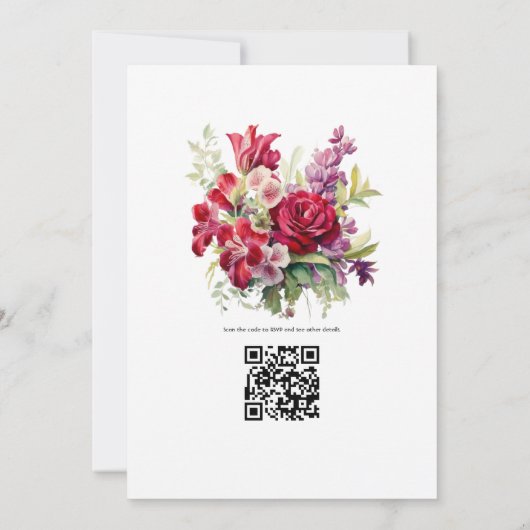 Ruby en Sage Bloemen Winter Bruiloft Kaart (Achterkant)