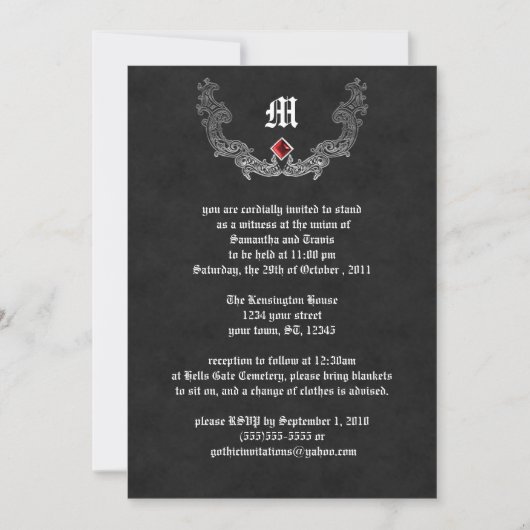 Ruby en Silver Monogram Gothic Invitation Kaart (Voorkant)