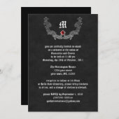 Ruby en Silver Monogram Gothic Invitation Kaart (Voorkant / Achterkant)