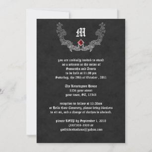 Ruby en Silver Monogram Gothic Invitation Kaart