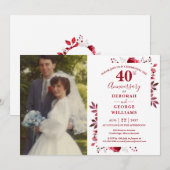 Ruby Floral 40th Wedding Jubileum Foto Kaart (Voorkant / Achterkant)