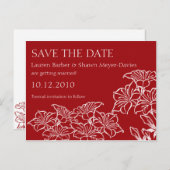 Ruby Floral Outlines Save The Date Briefkaart (Voorkant / Achterkant)