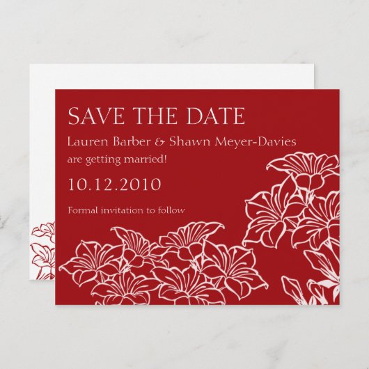 Ruby Floral Outlines Save The Date Briefkaart (Voorkant / Achterkant)