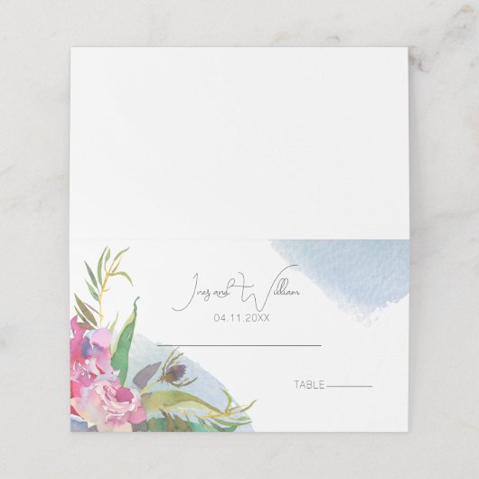 Ruby Floral Peonies Wedding Place Card Plaatskaartje (Buitenkant ongevouwen)