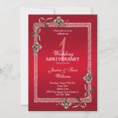 Ruby Gem en Glitter 1st Wedding Jubileum Kaart (Voorkant)