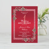 Ruby Gem en Glitter 1st Wedding Jubileum Kaart (Staand voorkant)