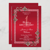 Ruby Gem en Glitter 1st Wedding Jubileum Kaart (Voorkant / Achterkant)