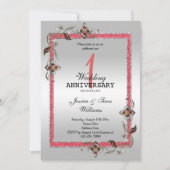 Ruby Gem, Glitter en Silver 1st Wedding Kaart (Voorkant)