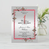 Ruby Gem, Glitter en Silver 1st Wedding Kaart (Staand voorkant)