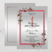 Ruby Gem, Glitter en Silver 1st Wedding Kaart (Voorkant / Achterkant)