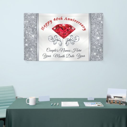 Ruby Gepersonaliseerde Happy 40th Jubileum Banner (Beurs)