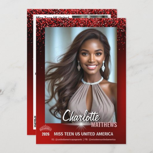 Ruby Glimmer Pageant Promo Card | QR Code Kaart (Voorkant / Achterkant)