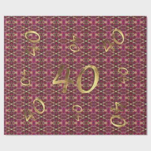 Ruby Gold Gemstone Pattern Golden Number 40 Cadeaupapier (Vlak)