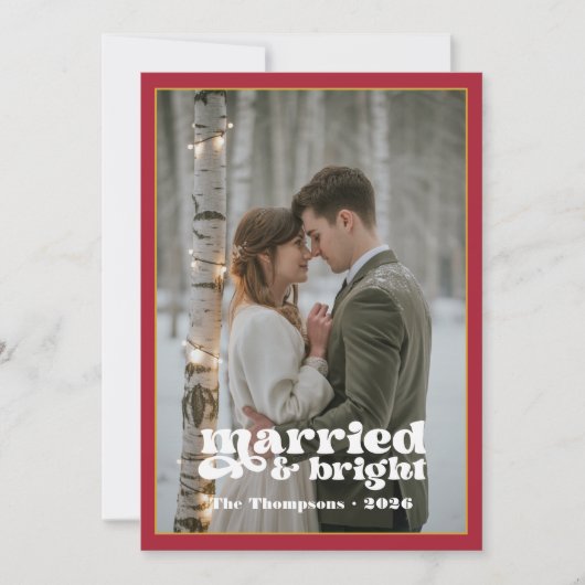 Ruby & Gold Passen getrouwd Kerst Feestdagenkaart (Voorkant)