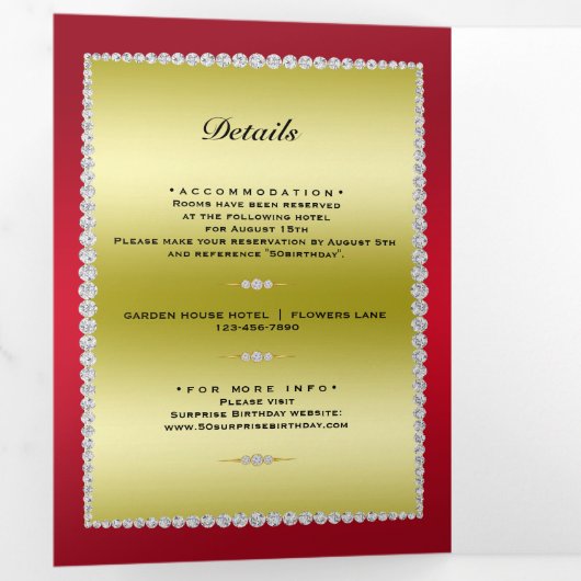 Ruby, gouden foto, QR-code 50e verrassingsverjaard Drieluik Uitnodiging (Binnenzijde eerst)