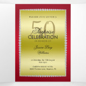 Ruby, gouden foto, QR-code 50e verrassingsverjaard Drieluik Uitnodiging (Binnenkant midden)