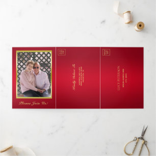 Ruby, Gouden Foto, QR Code 50ste bruiloft Jubileum Drieluik Uitnodiging