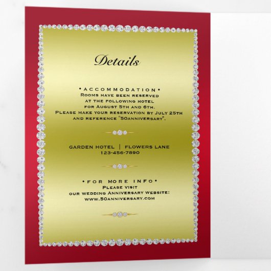 Ruby, Gouden Foto, QR Code 50ste bruiloft Jubileum Drieluik Uitnodiging (Binnenzijde eerst)