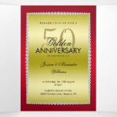 Ruby, Gouden Foto, QR Code 50ste bruiloft Jubileum Drieluik Uitnodiging (Binnenkant midden)