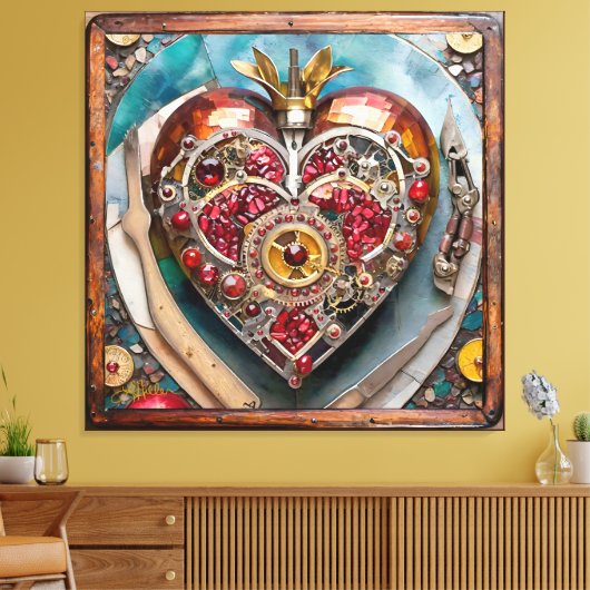 Ruby Granaatappel Hart Steampunk Serie Canvas Afdruk (Insitu (Woonkamer))