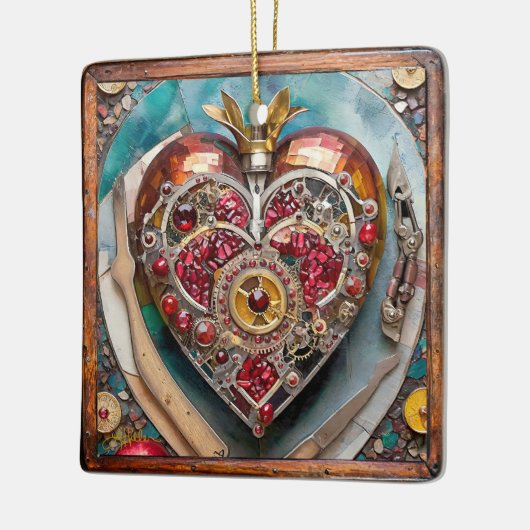 Ruby Granaatappel Hart Steampunk-serie Keramisch Ornament (Links)