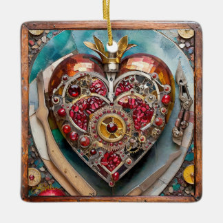Ruby Granaatappel Hart Steampunk Serie Keramisch Ornament