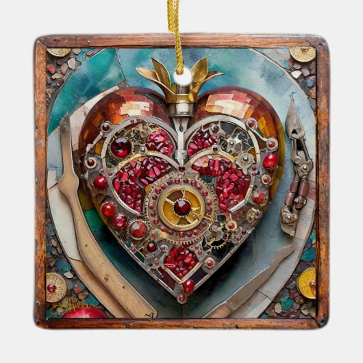 Ruby Granaatappel Hart Steampunk-serie Keramisch Ornament (Voorkant)