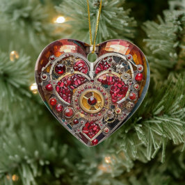 Ruby Granaatappel Hart Steampunk Serie Keramisch Ornament
