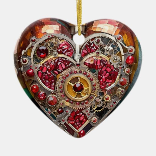 Ruby Granaatappel Hart Steampunk-serie Keramisch Ornament (Voorkant)